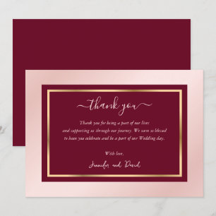 Modern Script Burgundy Blush Gold Dankeschön Karte