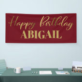 Modern Script Burgundy Gold Happy Birthday Banner (Messe)