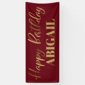 Modern Script Burgundy Gold Happy Birthday Banner (Vertikal)