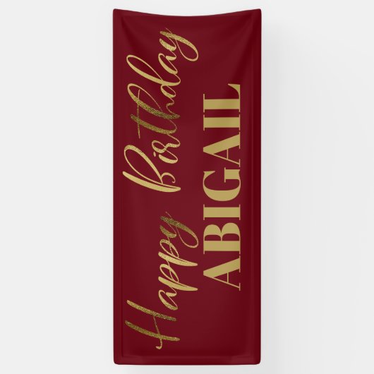 Modern Script Burgundy Gold Happy Birthday Banner (Vertikal)