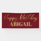 Modern Script Burgundy Gold Happy Birthday Banner (Horizontal)