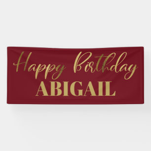 Modern Script Burgundy Gold Happy Birthday Banner
