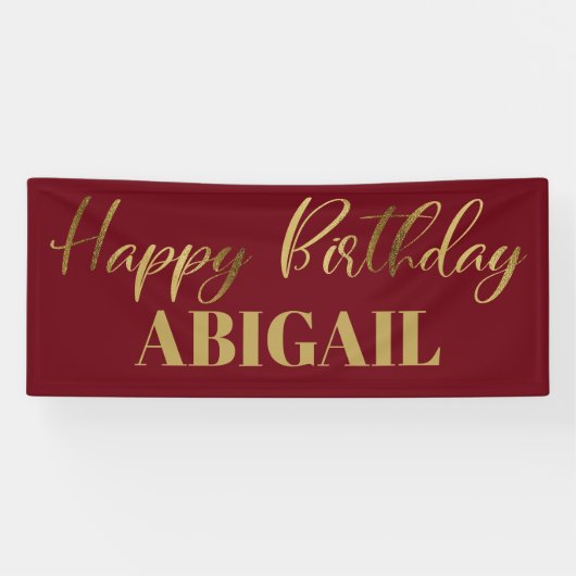 Modern Script Burgundy Gold Happy Birthday Banner (Horizontal)