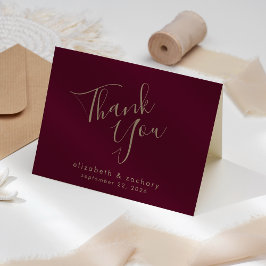 Modern Script Burgundy Gold Wedding Dankeschön Kar Karte
