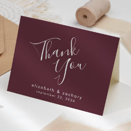 Modern Script Burgundy Wedding Vielen Dank Karte