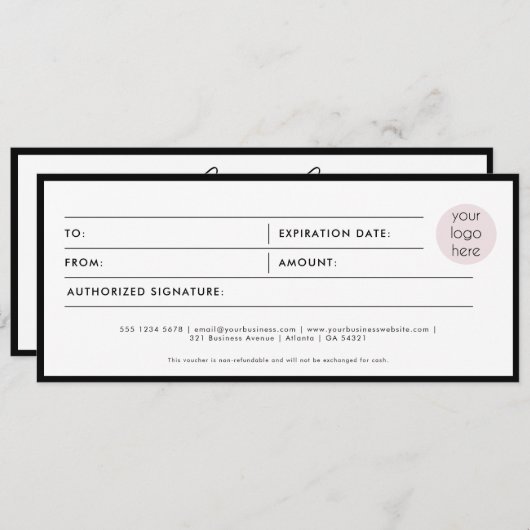 Modern Script Business Gift Certificate Voucher (Vorne/Hinten)