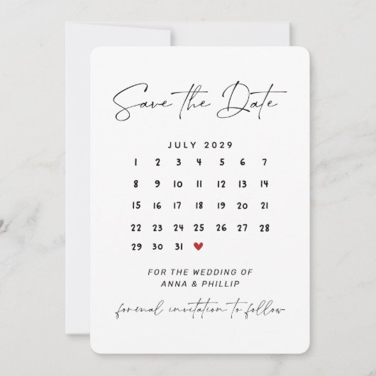 Modern Script Calendar Wedding Save the Date Einladung (Vorderseite)