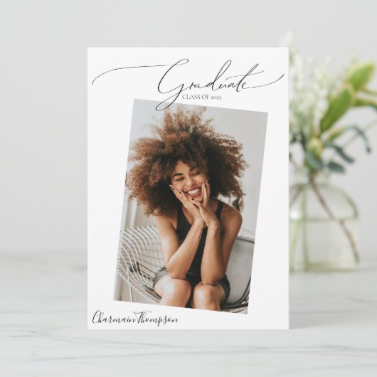 Modern Script Calligraphy 4 Foto Abschluss Ankündigung (Stehend Vorderseite)