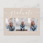 Modern Script Calligraphy Abschluss 3 Foto Taupe Einladungspostkarte (Vorderseite)