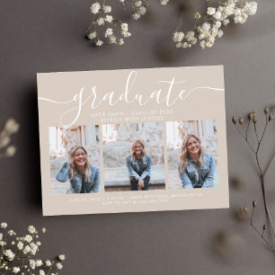 Modern Script Calligraphy Abschluss 3 Foto Taupe Einladungspostkarte