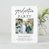 Modern Script Calligraphy Drei Foto Abschluss Einladung (Stehend Vorderseite)