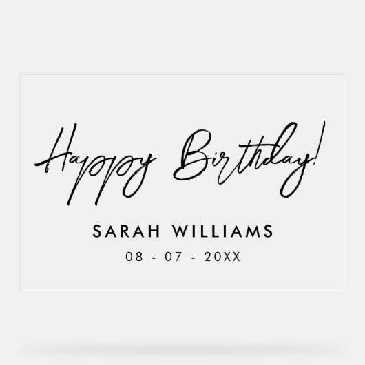 Modern Script Calligraphy Happy Birthday Mattiert Acrylschild (Vorderseite)