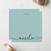 Modern Script Calligraphy Monogram Minze Green Mitteilungskarte (Vorderseite/Rückseite Beispiel)