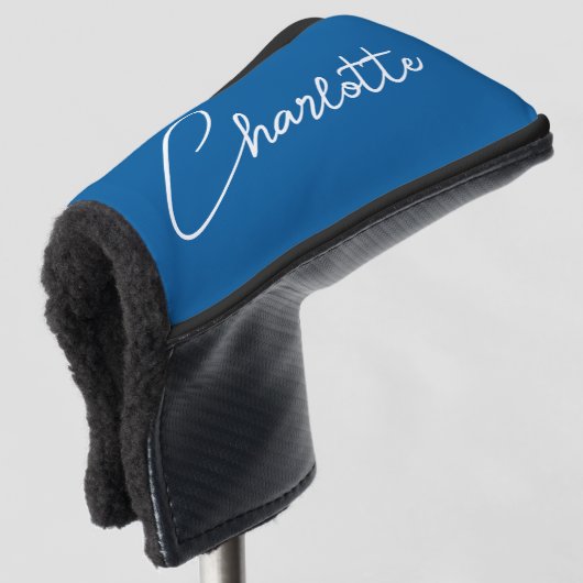 Modern Script Calligraphy Name Simple Bright Blue Golf Headcover (3/4 Vorderseite)