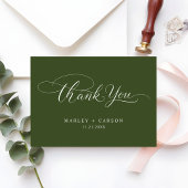 Modern Script Calligraphy Olive Green Wedding Dankeskarte