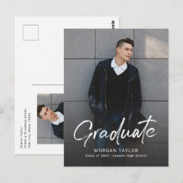 Modern Script Casual Photo Graduation Announcement Postkarte