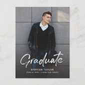 Modern Script Casual Photo Graduation Announcement Postkarte (Vorderseite)