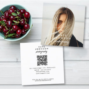 Modern Script Chic Vollständiges Foto QR Code Soci Quadratische Visitenkarte