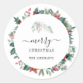 Modern Script Christmas Botanicals Mistletoe Runder Aufkleber (Vorderseite)