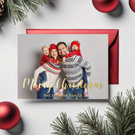Modern Script Christmas Foto Gold Folien Feiertagskarte