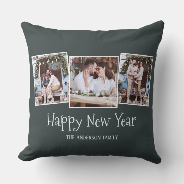 Modern Script Christmas Foto Throw Kissen (Vorderseite)