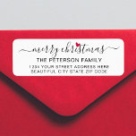 Modern Script Christmas Return Address Label<br><div class="desc">Elegante,  moderne Schwarz-Weiß-Kalligrafie Weihnachtsfamilien Rücksendeadressen-Aufkleber. Mit einem hübschen,  handgeschriebenen Drehbuch mit Sprichwort "fröhliche Weihnachten" im Swash-Schwanz Schriftart und einer kleinen roten Herzform. Ideal für die Weihnachtszeit,  einfach zu personalisieren mit Ihren Namen und Rücksendeadresse-Infos.</div>