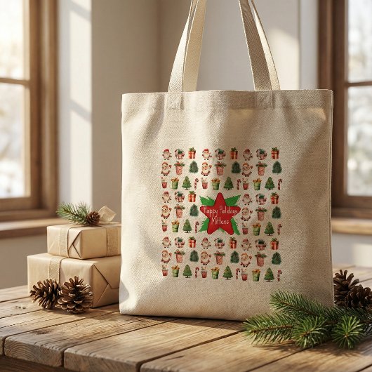  Modern script christmas tote bag rustic Jumbo Stoffbeutel