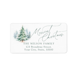 Modern Script Christmas Tree Return Address Adressaufkleber