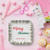 Modern Script Christmas Xmas winter pine tree fore Pappteller (Party)