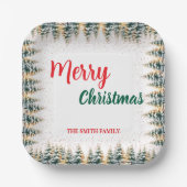 Modern Script Christmas Xmas winter pine tree fore Pappteller (Vorderseite)