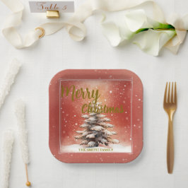 Modern Script Christmas Xmas winter pine tree fore Pappteller