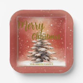 Modern Script Christmas Xmas winter pine tree fore Pappteller (Vorderseite)
