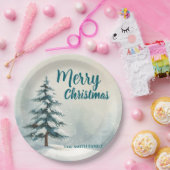 Modern Script Christmas Xmas winter pine tree fore Pappteller (Party)