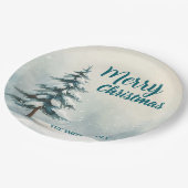 Modern Script Christmas Xmas winter pine tree fore Pappteller (Schrägansicht)