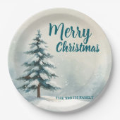 Modern Script Christmas Xmas winter pine tree fore Pappteller (Vorderseite)