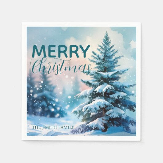 Modern Script Christmas Xmas winter pine tree fore Serviette (Vorderseite)