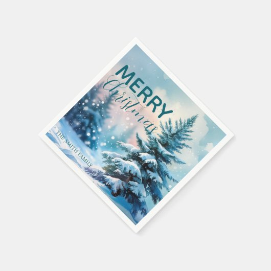 Modern Script Christmas Xmas winter pine tree fore Serviette (Ecke)