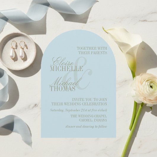 Modern Script Citrus Blue Formal Arch Wedding  Einladung