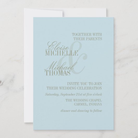 Modern Script Citrus Blue Formal Wedding Einladung (Vorderseite)