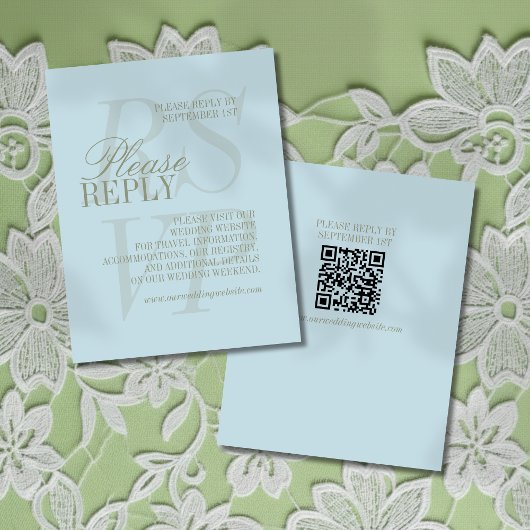 Modern Script Citrus blue QR Formal Wedding  RSVP Karte