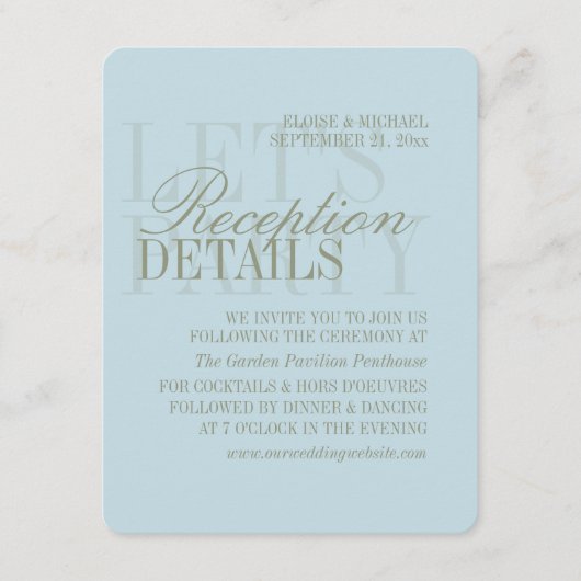 Modern Script Citrus Blue Wedding Details Begleitkarte (Vorderseite)