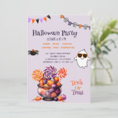 Modern Script Colorful Candy Kids Halloween-Party Einladung (Stehend Vorderseite)