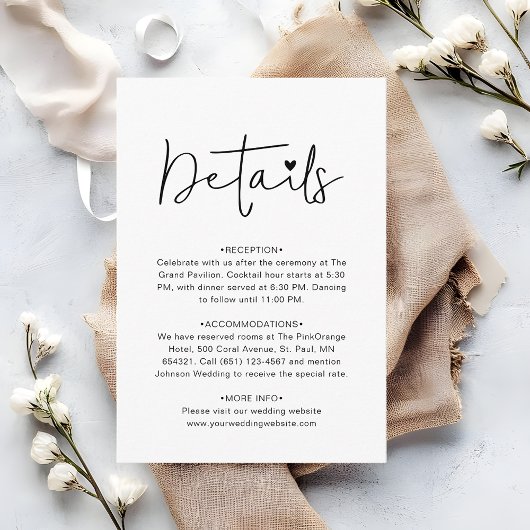 Modern Script Contemporary Wedding Details Begleitkarte