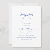 Modern Script Coquette Bow Blue Baby Shower Einladung (Vorderseite)