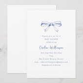 Modern Script Coquette Bow Blue Baby Shower Einladung (Vorne/Hinten)