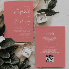 Modern Script Coral Pink QR Code Wedding Einladung
