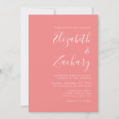 Modern Script Coral Pink QR Code Wedding Einladung (Vorderseite)