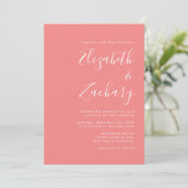 Modern Script Coral Pink QR Code Wedding Einladung (Stehend Vorderseite)