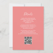 Modern Script Coral Pink QR Code Wedding Einladung (Rückseite)