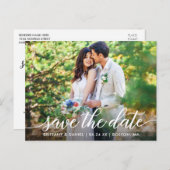 Modern Script Couple Foto Save the Date W Ankündigungspostkarte (Vorne/Hinten)